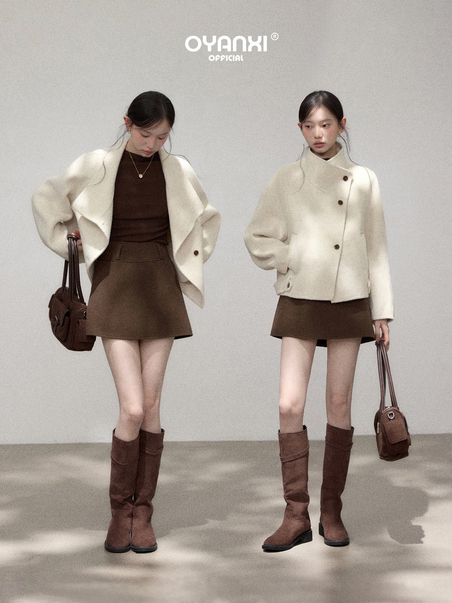 OYANXI ハンドメイドダブルフェイス スタンドカラー ショートコート