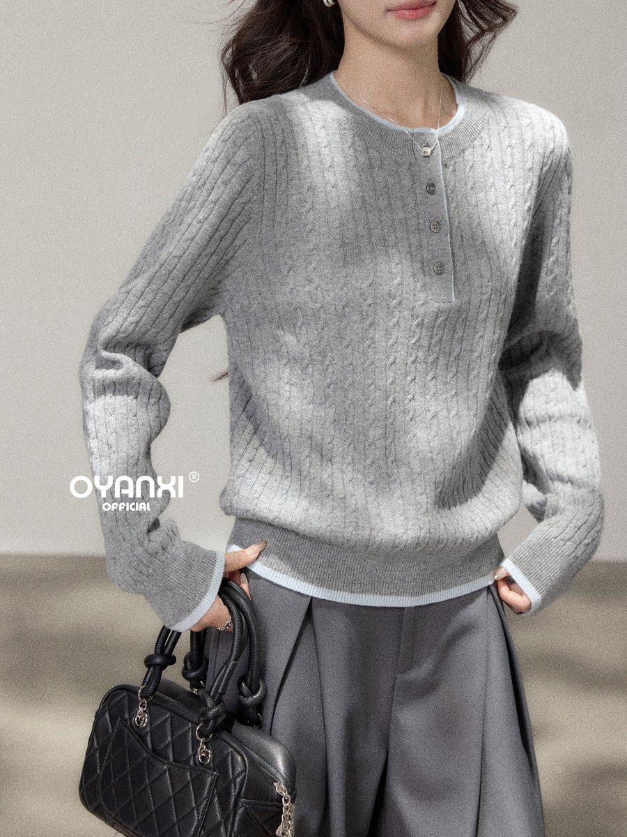 OYANXI ケーブル編み ダメージ加工 ゆったりニットセーター