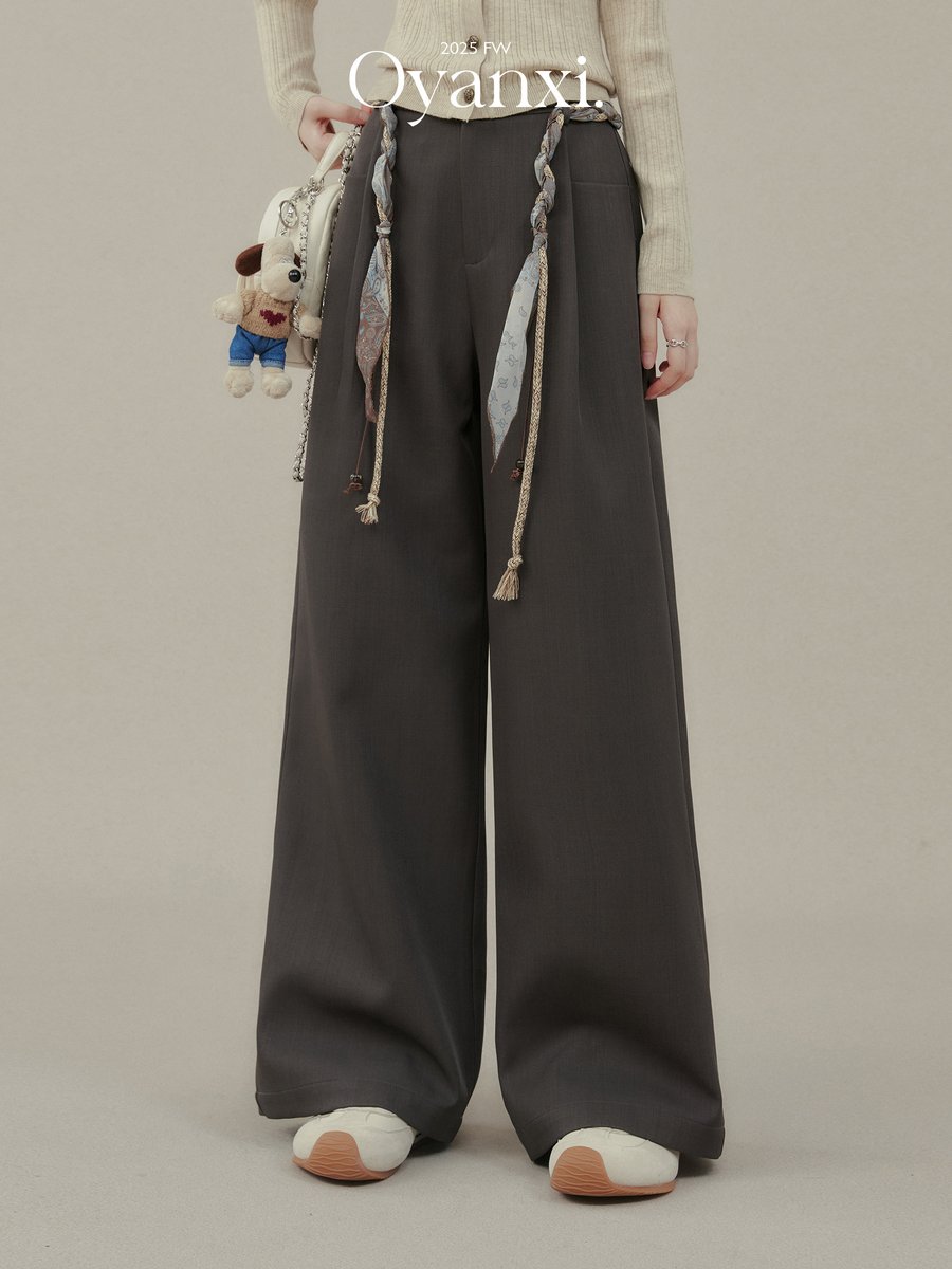 OYANXI ウエストコード付き ハイウエスト ストレートパンツ