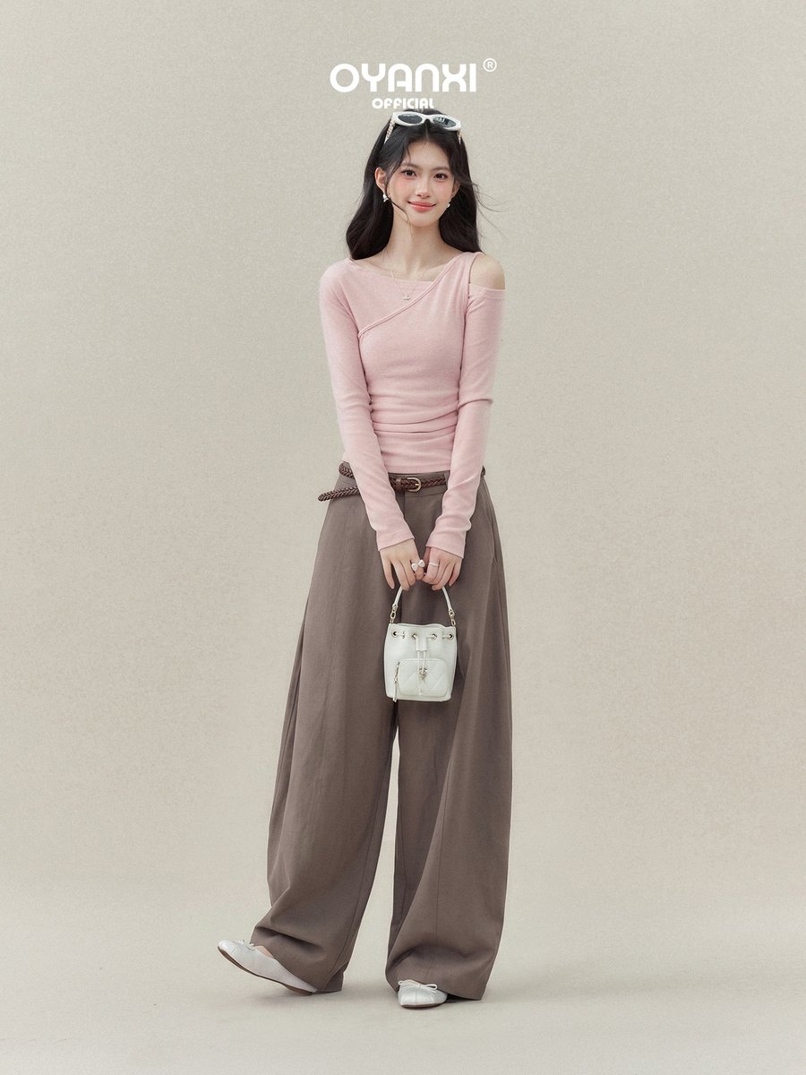 OYANXI シンプル カーブシルエット ワイドパンツ