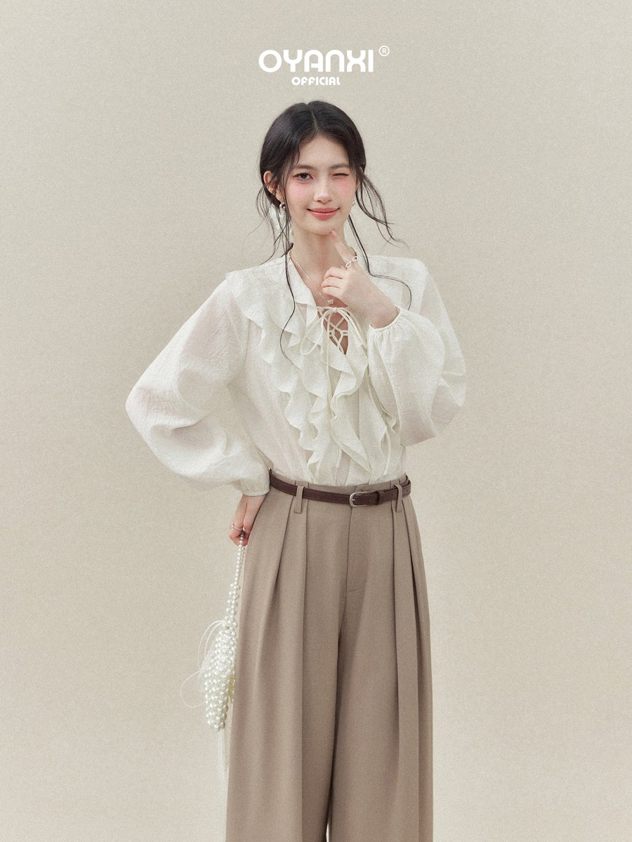 OYANXI タック入り ハイウエスト ワイドパンツ