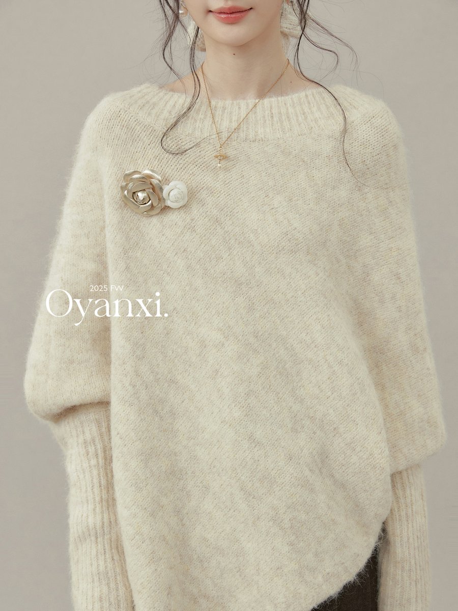 OYANXI ドルマンスリーブ アシンメトリー ニットポンチョ