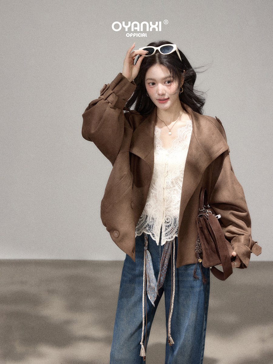 OYANXI レトロ ダブルボタン 襟付き ショートジャケット