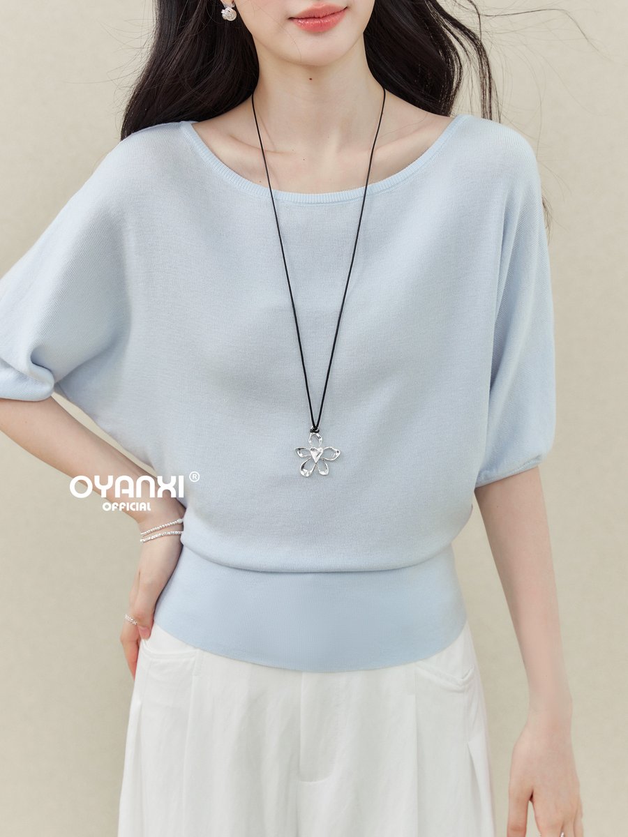 OYANXI ドルマンスリーブ ウエストシェイプ クルーネック 半袖Tシャツ