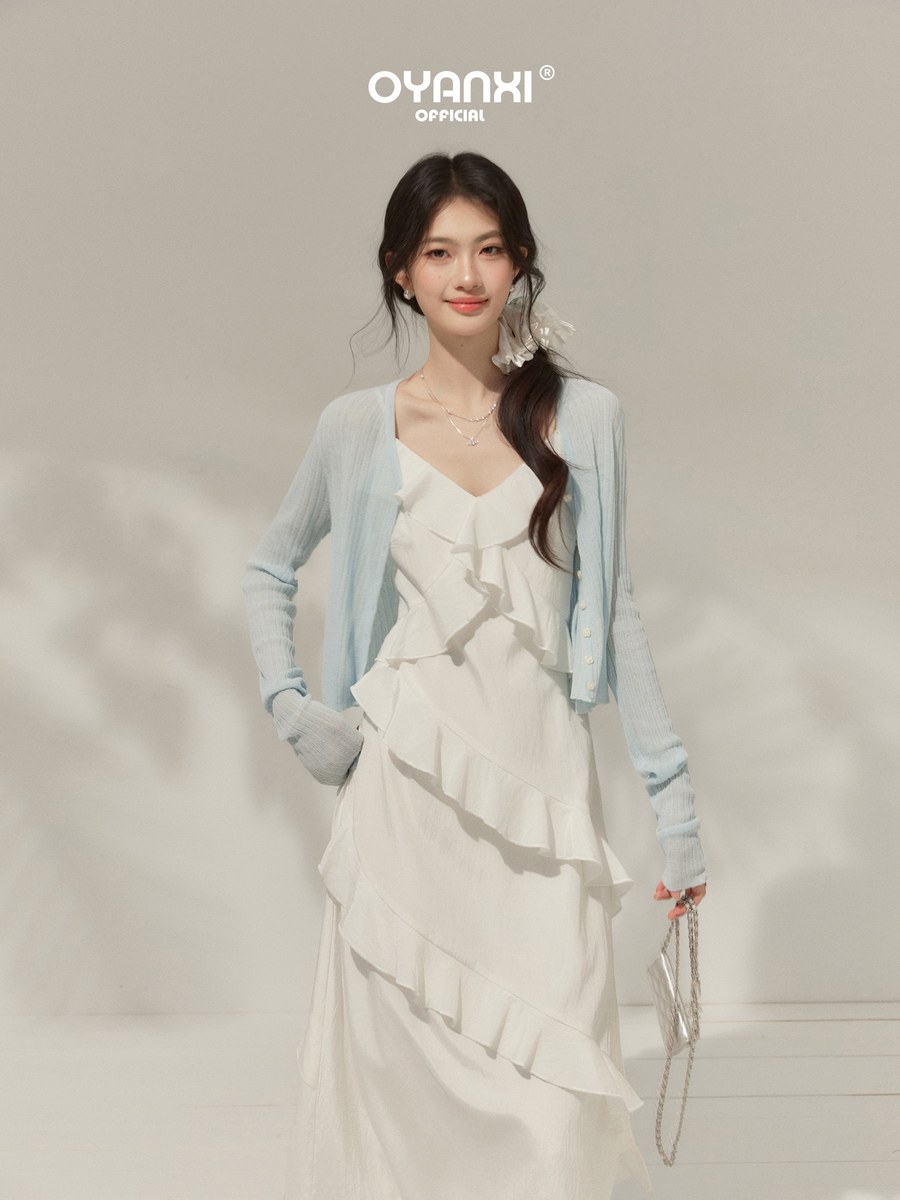 OYANXI フリル Aライン キャミロングワンピース