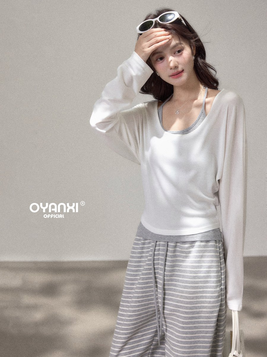 OYANXI ストライプ ドローストリング ハイウエスト ワイドパンツ
