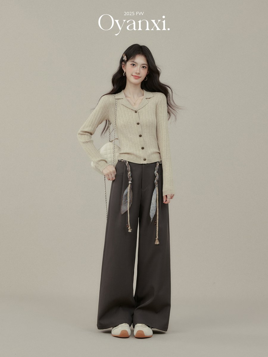 OYANXI ウエストコード付き ハイウエスト ストレートパンツ