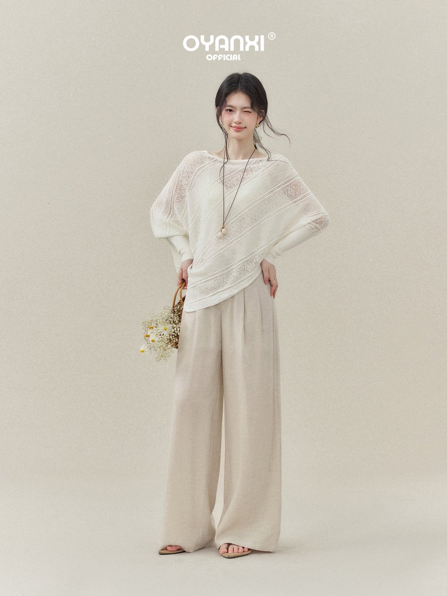 OYANXI 斜め透かし編み アシンメトリーヘム ニット