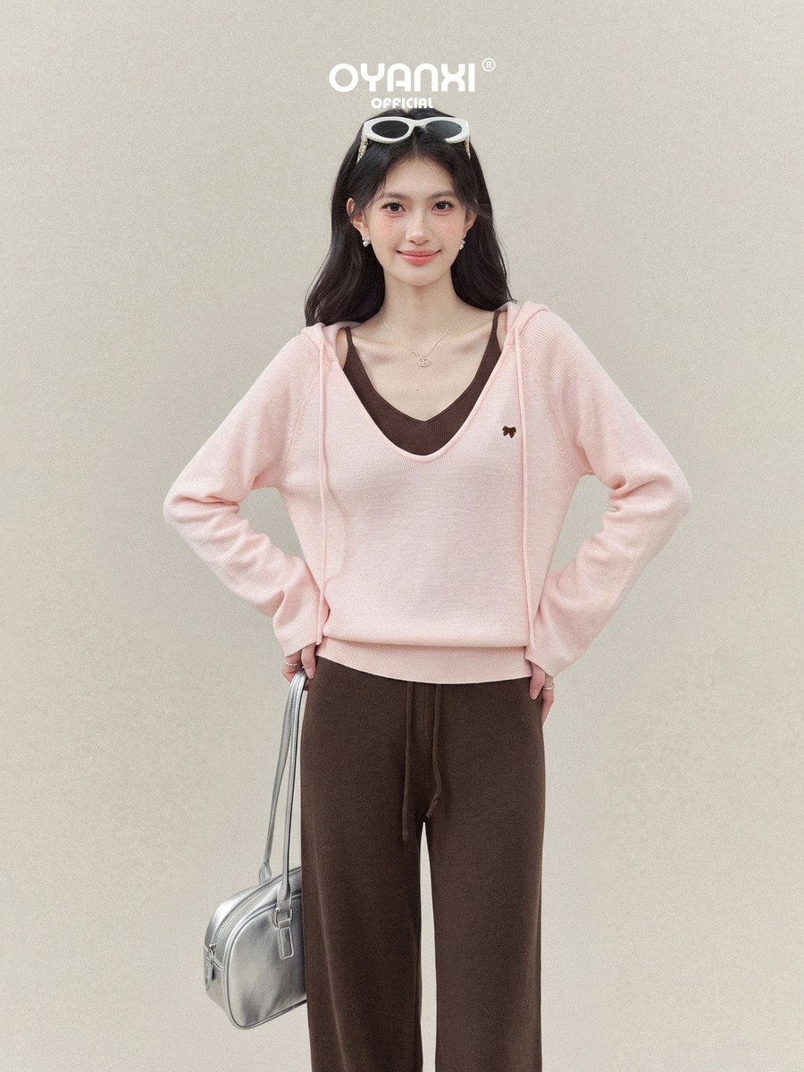 OYANXI キャミ＆Vネックニット＆ワイドパンツ 3点セットアップ