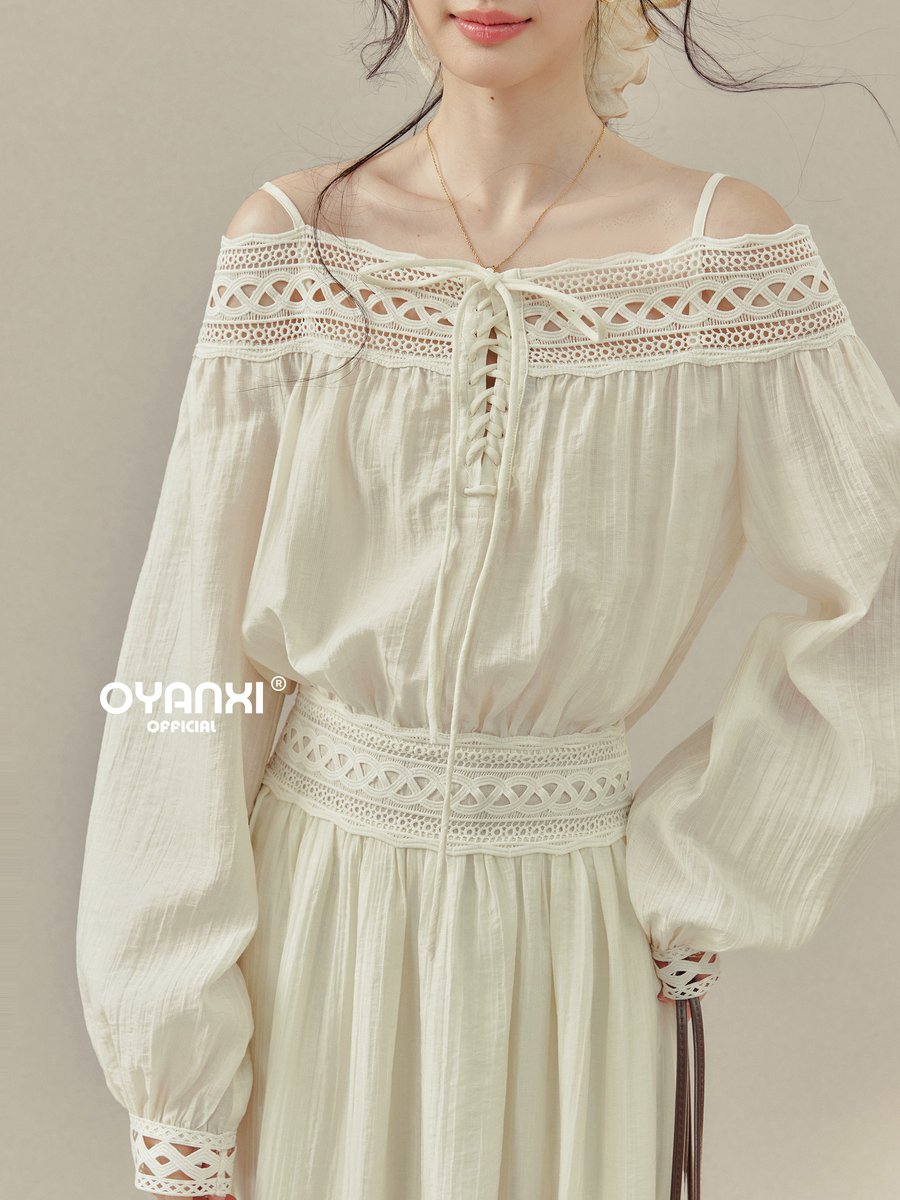 OYANXI 透かしレース オフショルダー キャミワンピース