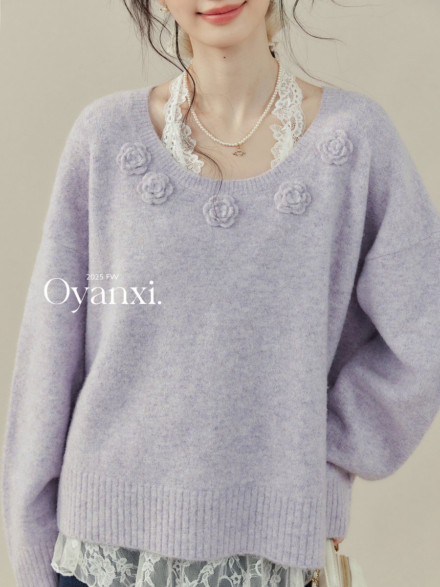 OYANXI リラックス 長袖ニット パープル