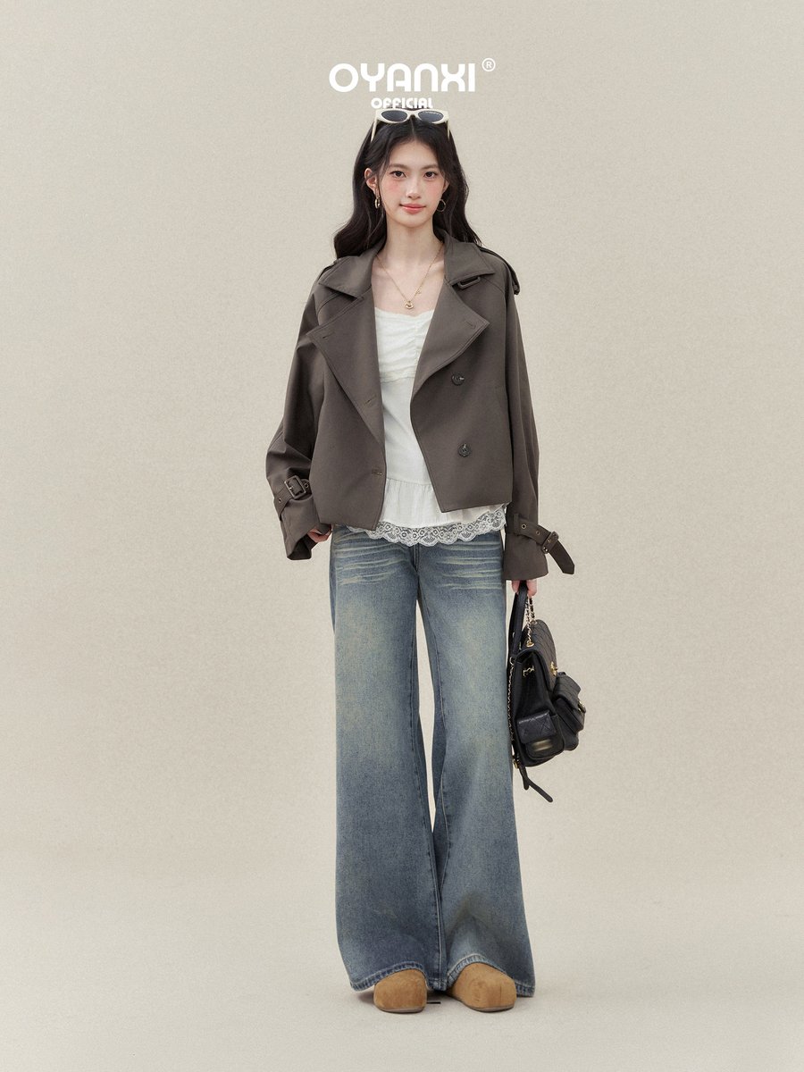 OYANXI レトロ トレンチ風 ショートジャケット