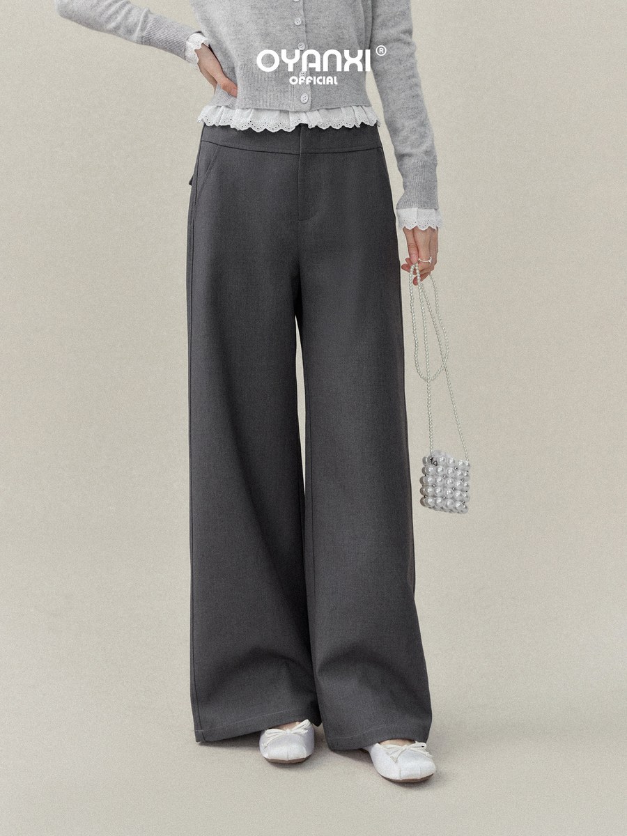 OYANXI シンプル ハイウエスト ストレートワイドパンツ