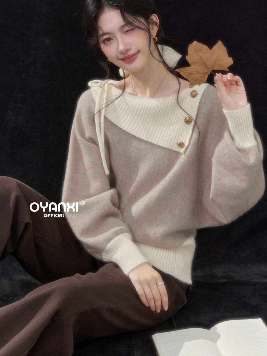 OYANXI 配色切り替え 襟付き ニットセーター