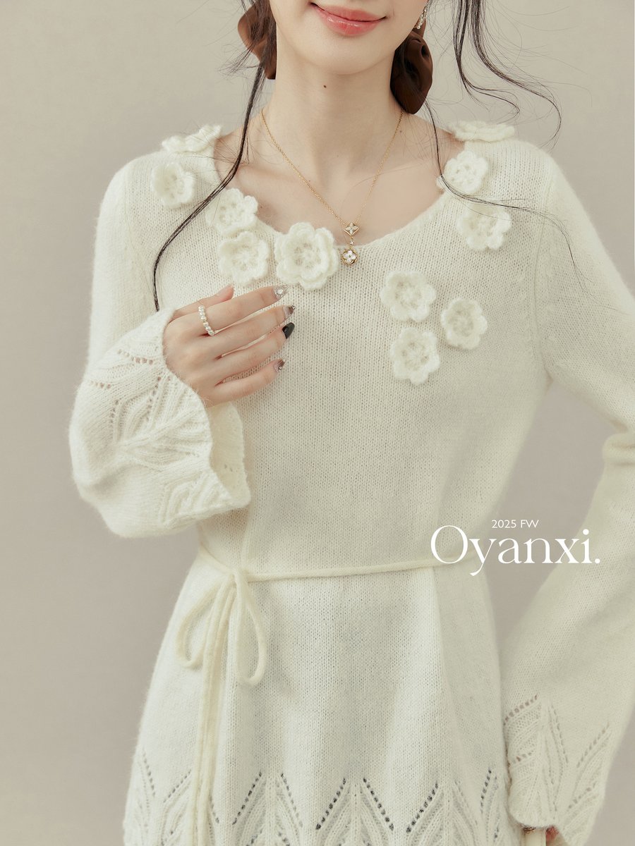 OYANXI 立体フラワー モチーフ ニットセーター