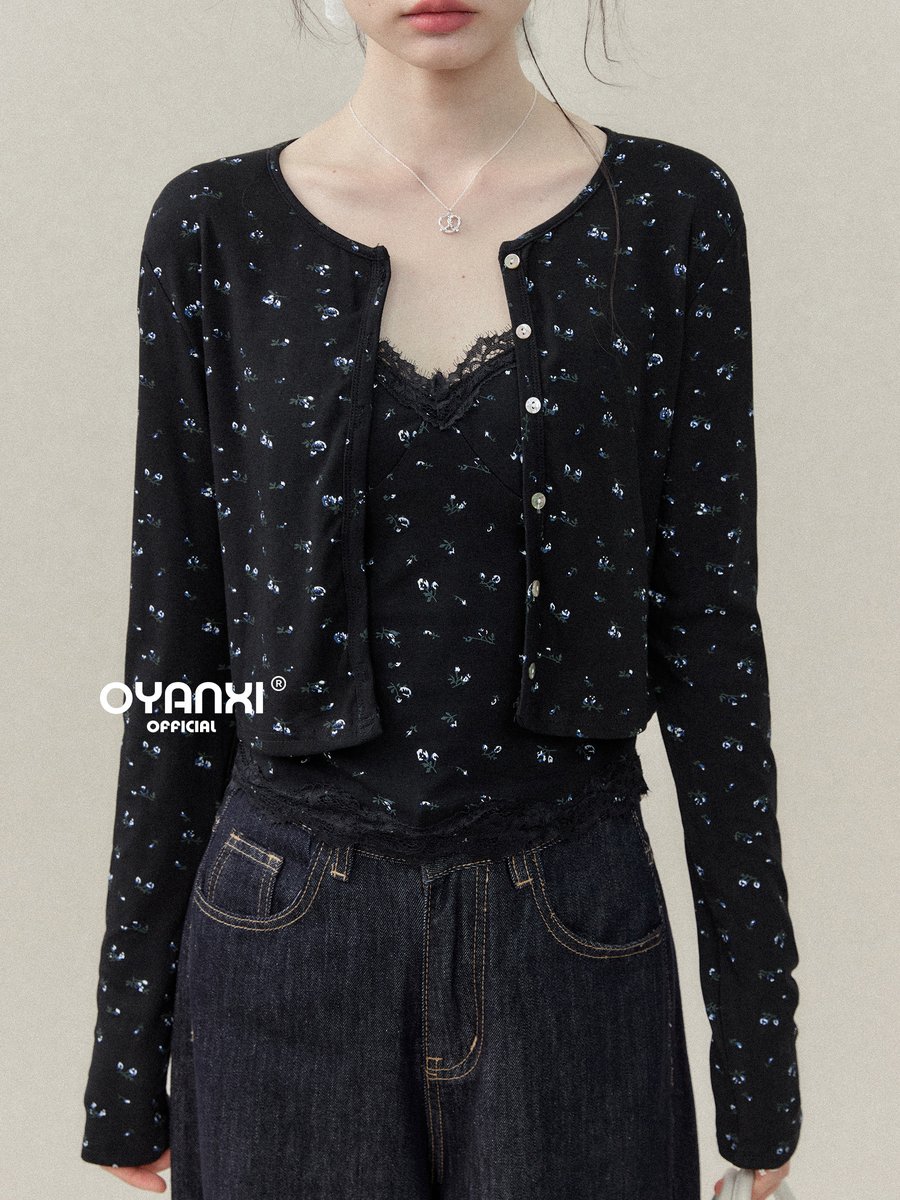 OYANXI 小花柄キャミソール＆長袖Tシャツ 2点セット