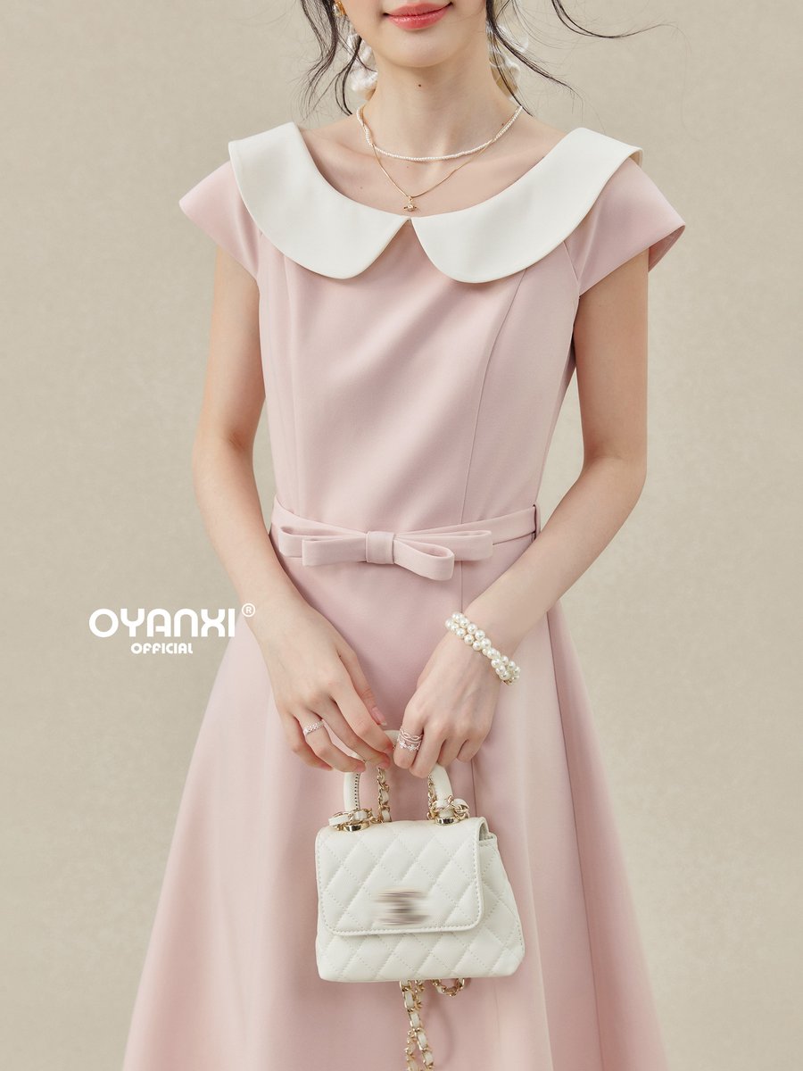 OYANXI ラウンドカラー 半袖ロングワンピース
