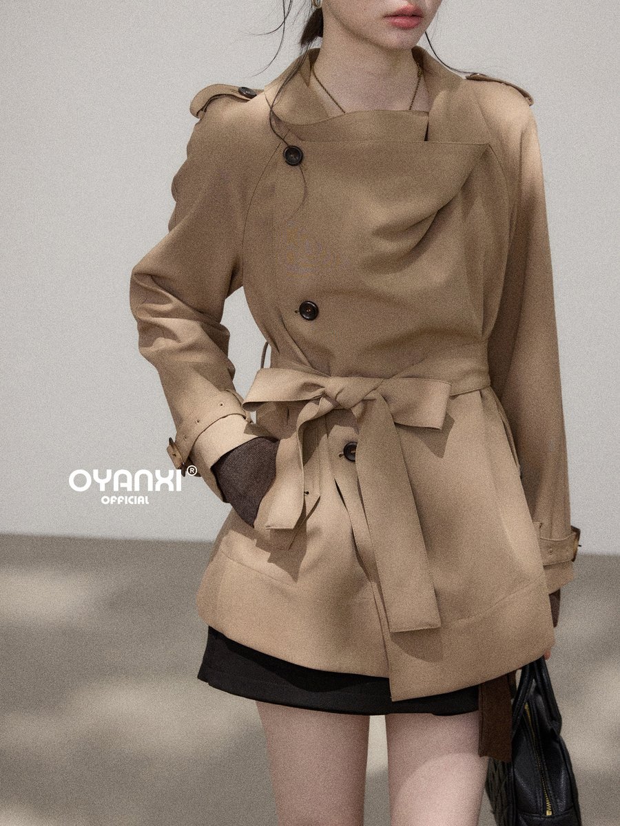 OYANXI アシンメトリーデザイン ベルト付き トレンチコート