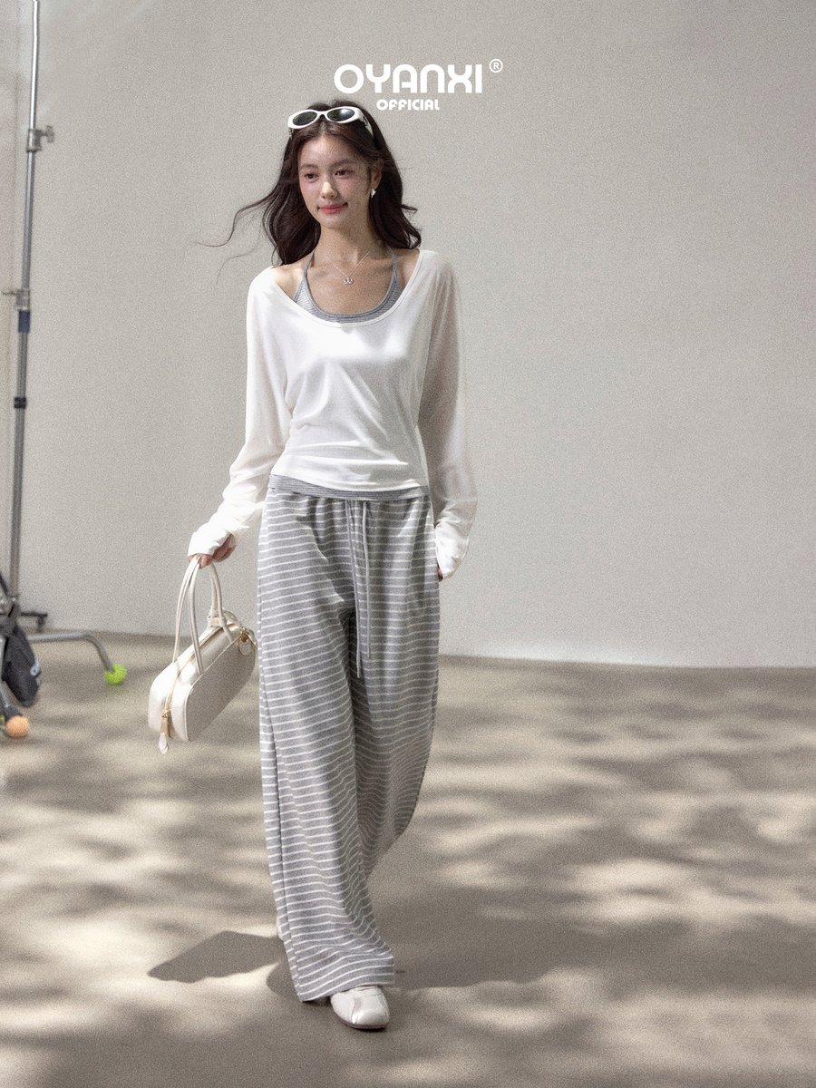 OYANXI ストライプ ホルターキャミ＆長袖Tシャツ 2点セット