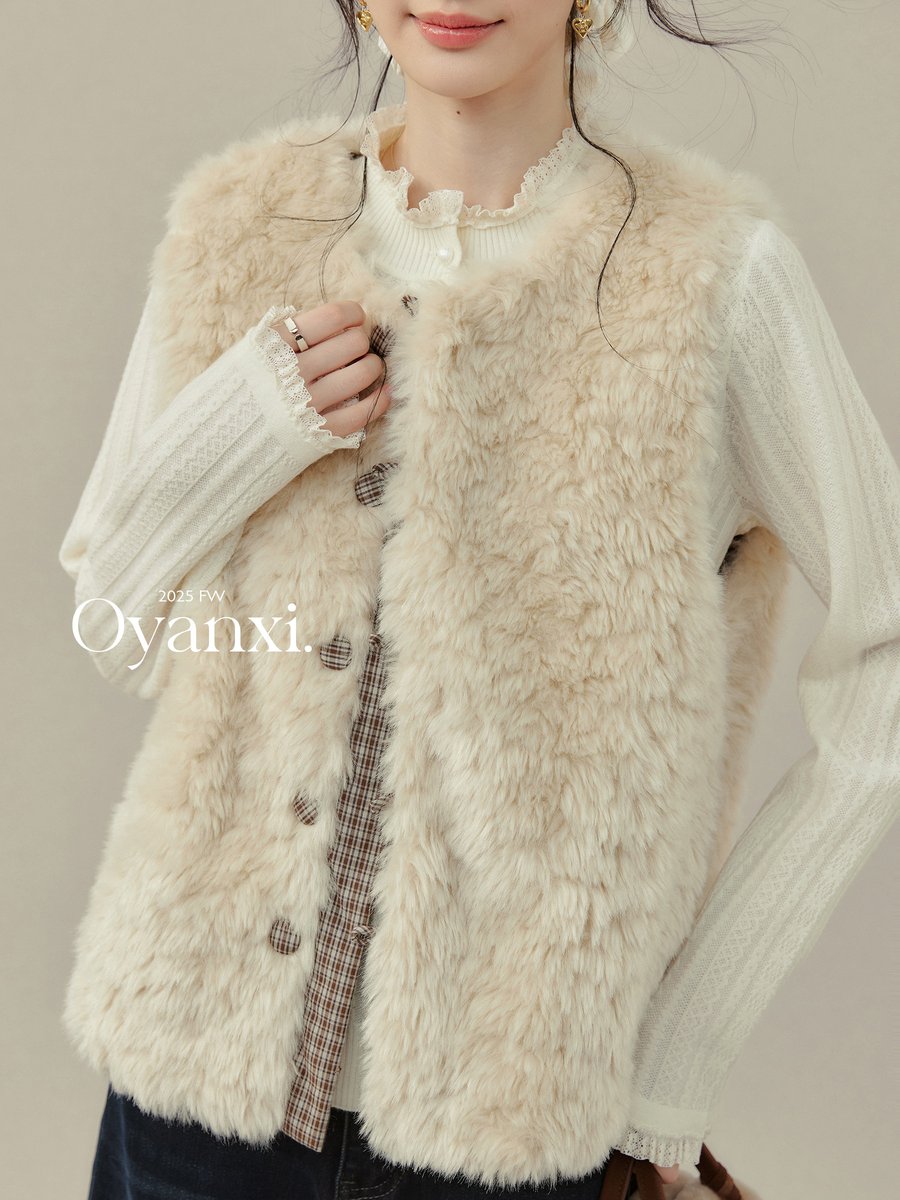 OYANXI シャギーベスト＆ニットトップス 2点セット