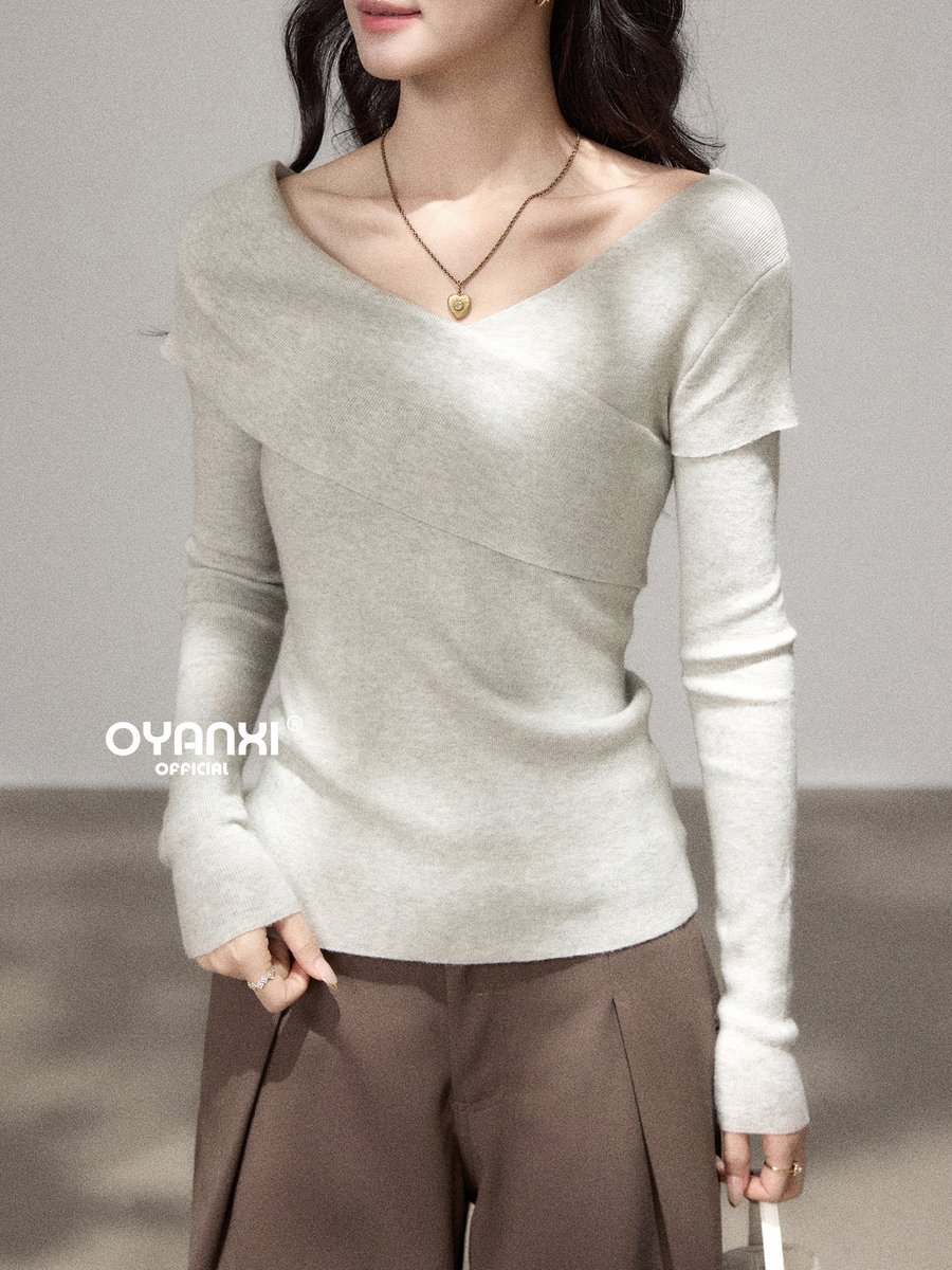 OYANXI クロスVネック アシンメトリー 長袖ニット