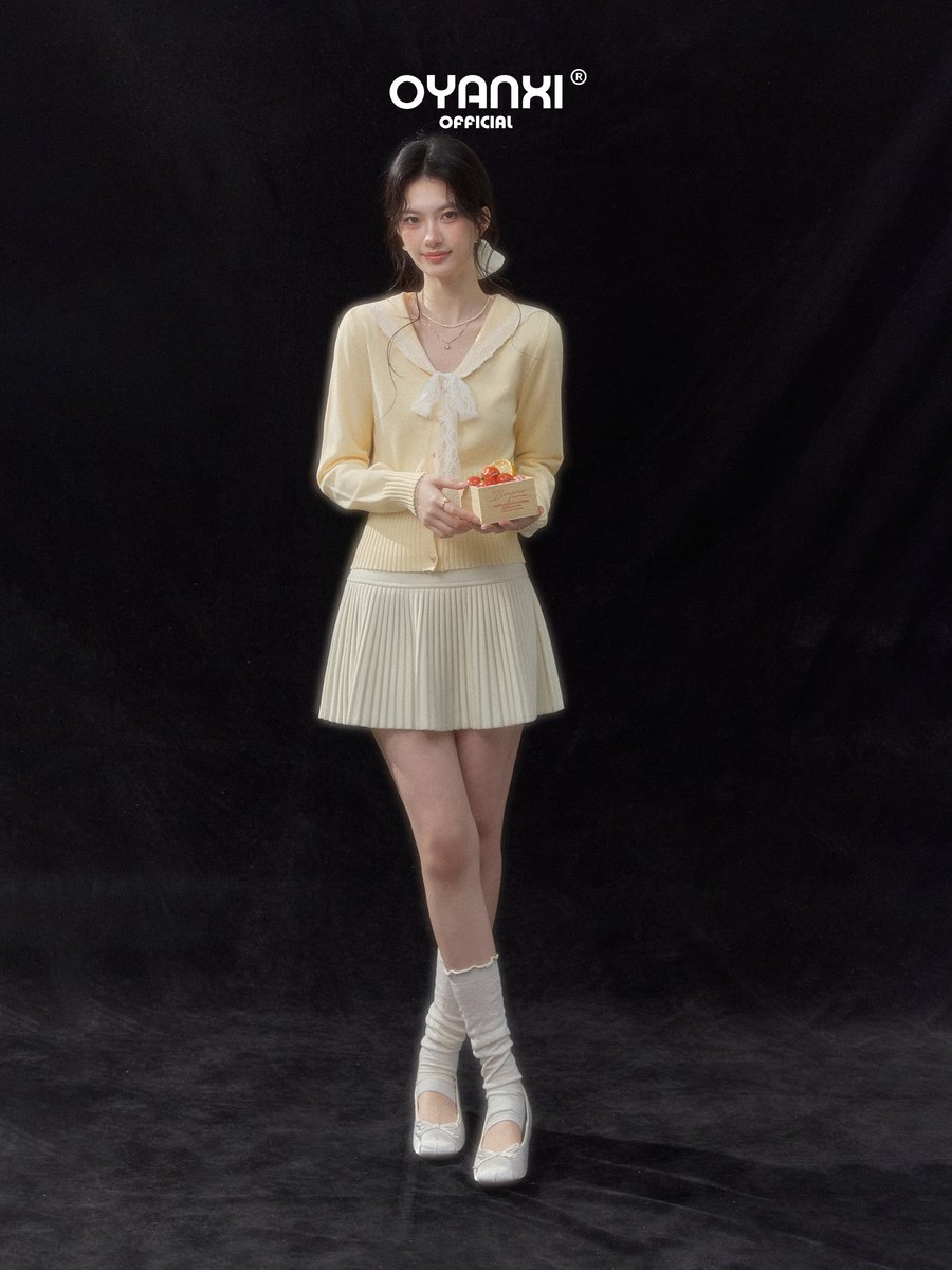 OYANXI ボウタイ Vネック 長袖ニットトップス