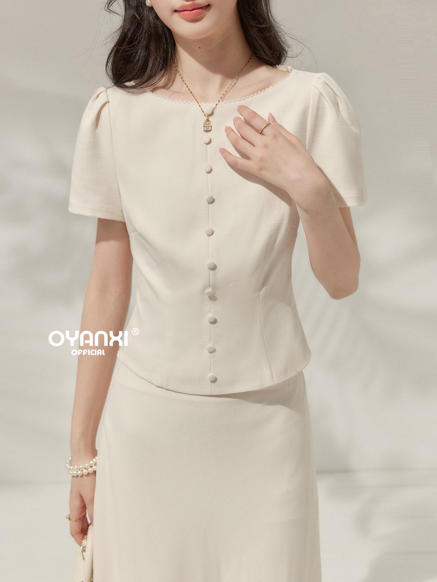 OYANXI ボタンデザイン 半袖トップス＆スカート セットアップ