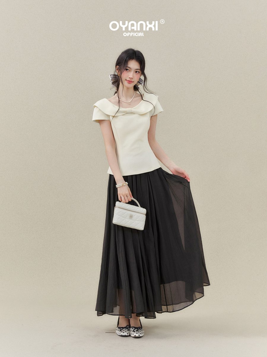 OYANXI 丸襟 リボン フリルスリーブ 半袖Tシャツ