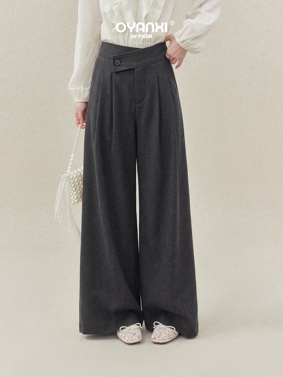 OYANXI タック入り ハイウエスト シンプル ワイドパンツ