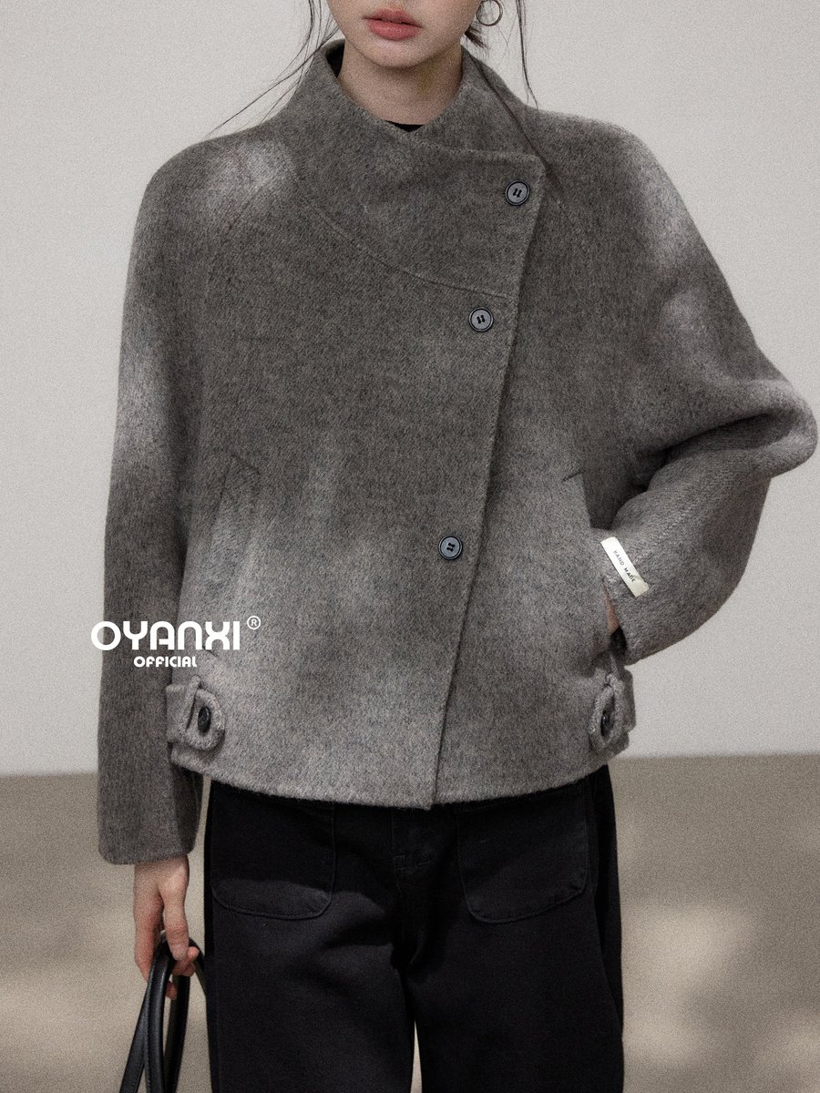 OYANXI ハンドメイドダブルフェイス スタンドカラー 斜めボタン コート