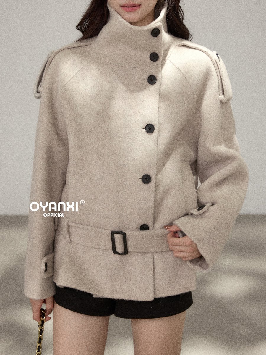 OYANXI スタンドカラー ベルト付き ショート丈ジャケット