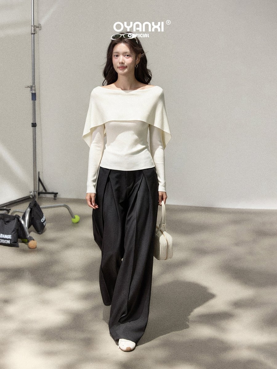 OYANXI オフショルダー ケープネック スリム 長袖ニット