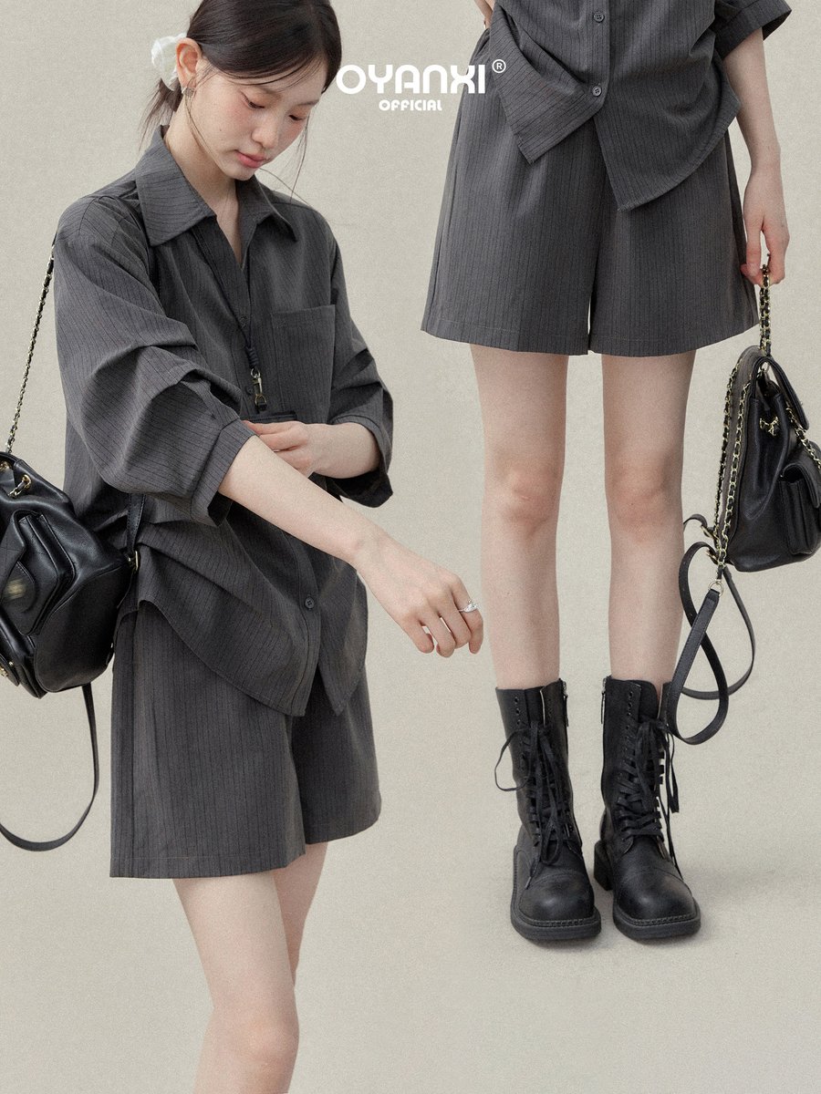 OYANXI ストライプ 半袖シャツ＆ショートパンツ セットアップ