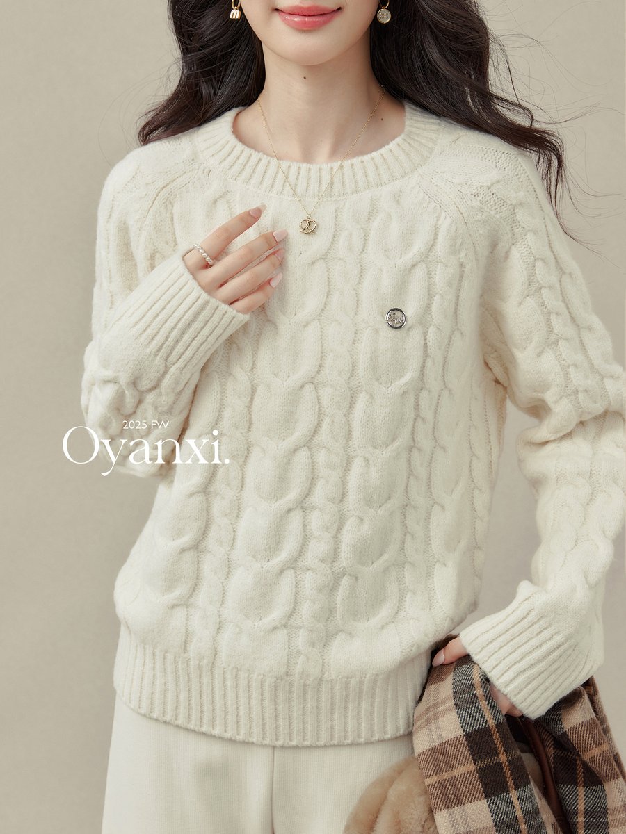 OYANXI ケーブル編み クルーネック プルオーバーニット