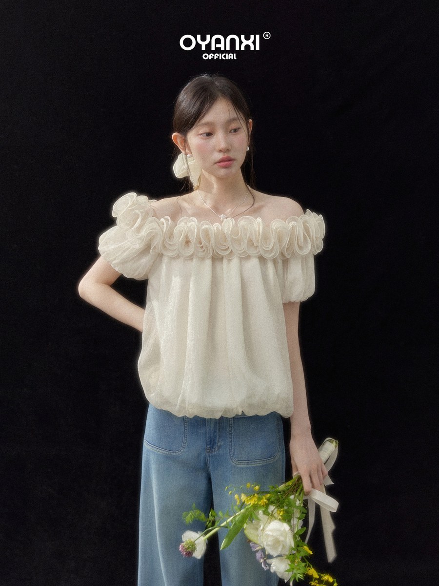 OYANXI オフショルダー フリル ショート丈ブラウス