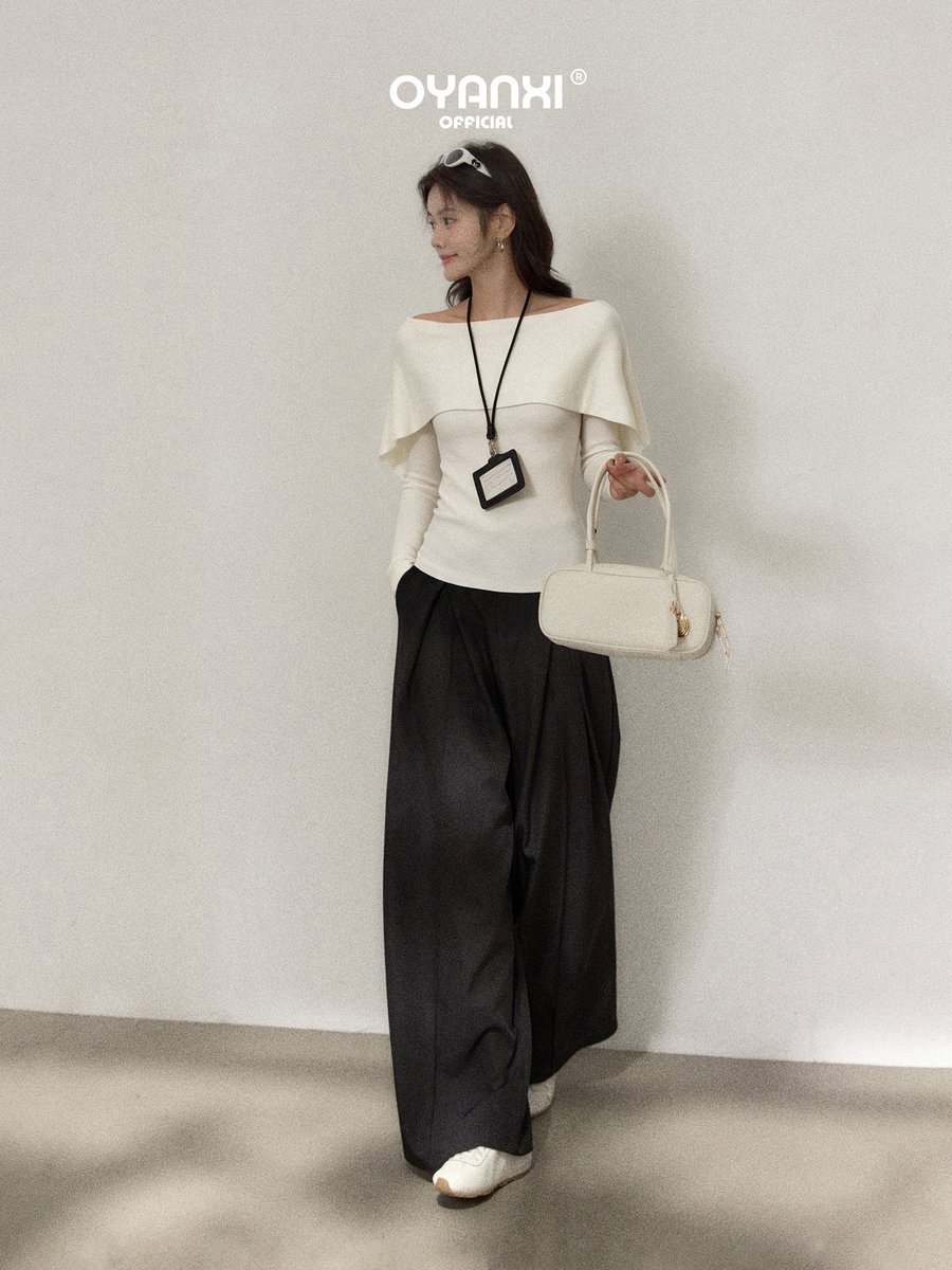 OYANXI オフショルダー ケープネック スリム 長袖ニット