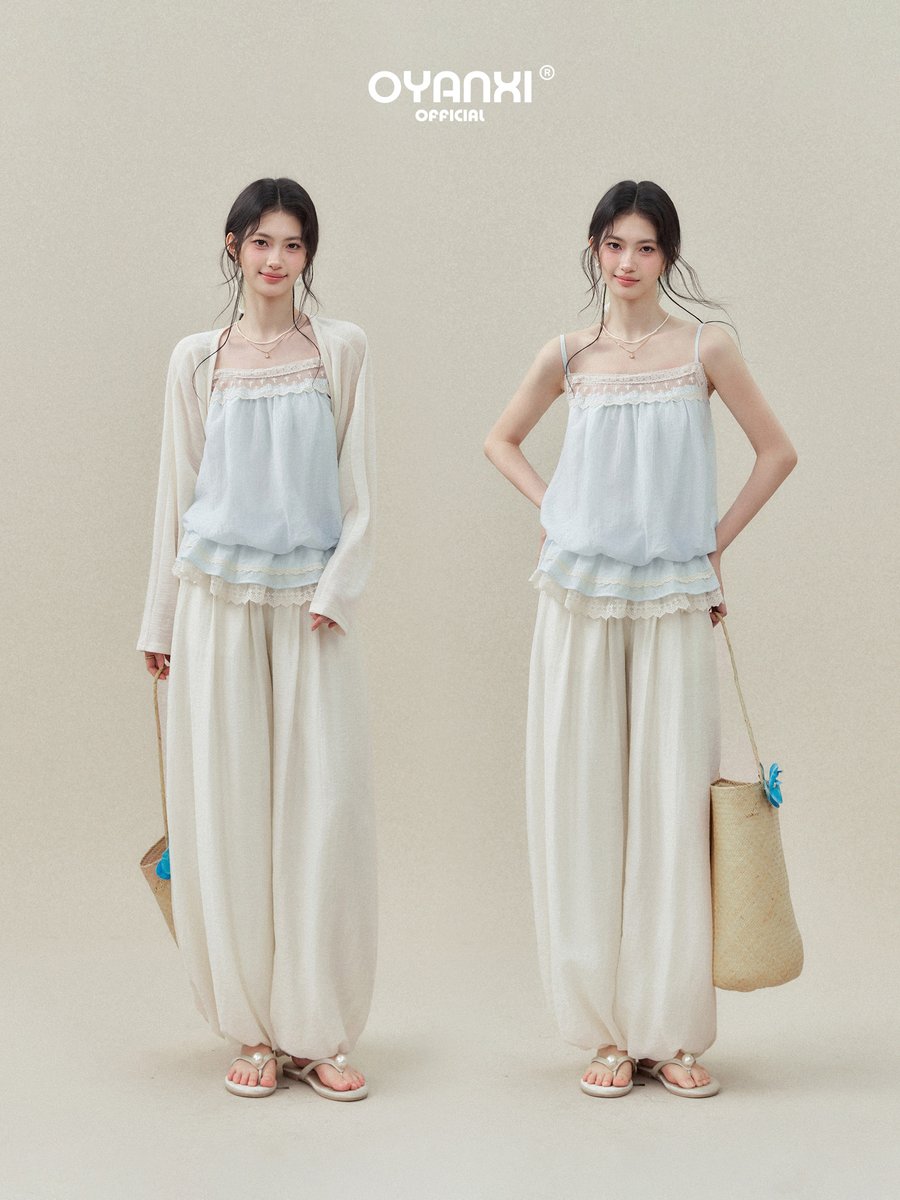 OYANXI レーストリム 2段フリル キャミソールトップス