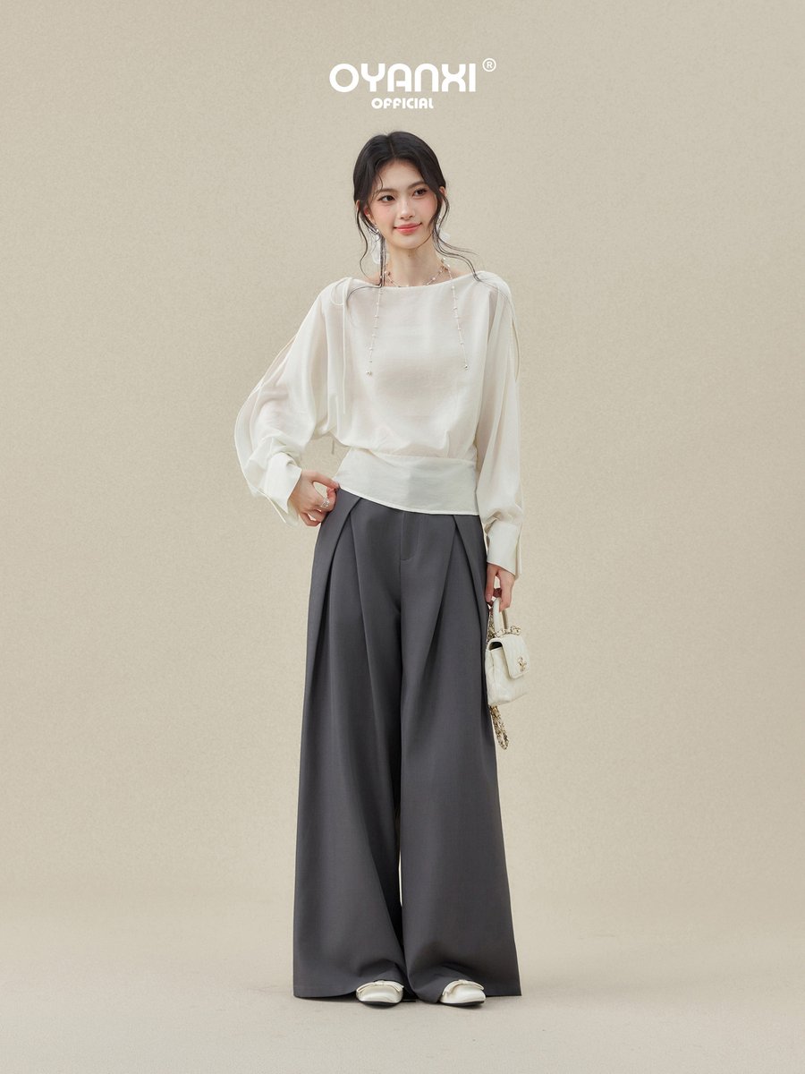 OYANXI リボンディテール 長袖シャツ