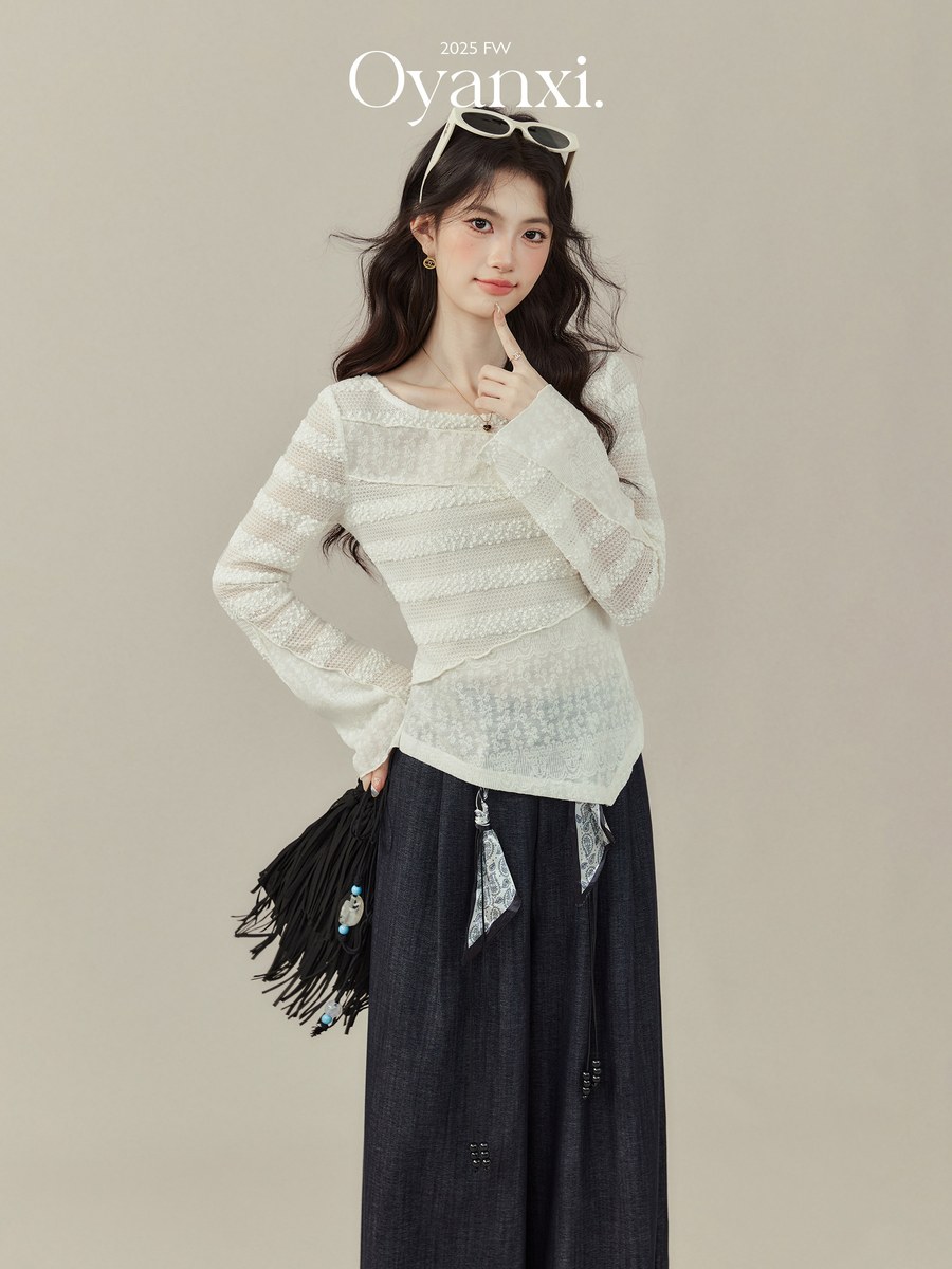 OYANXI アシンメトリー 切り替え 長袖Tシャツ