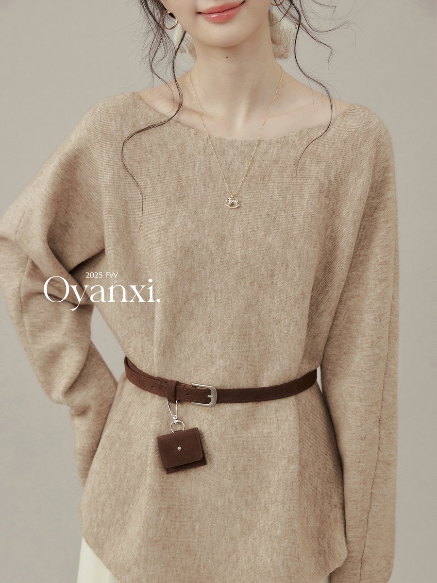 OYANXI ワイドクルーネック ニット ベルト付き