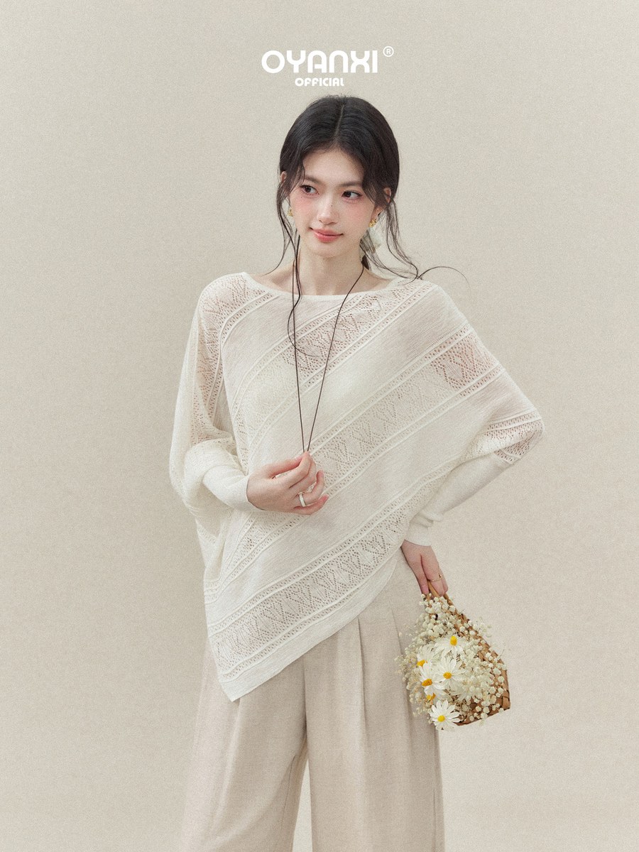 OYANXI 斜め透かし編み アシンメトリーヘム ニット