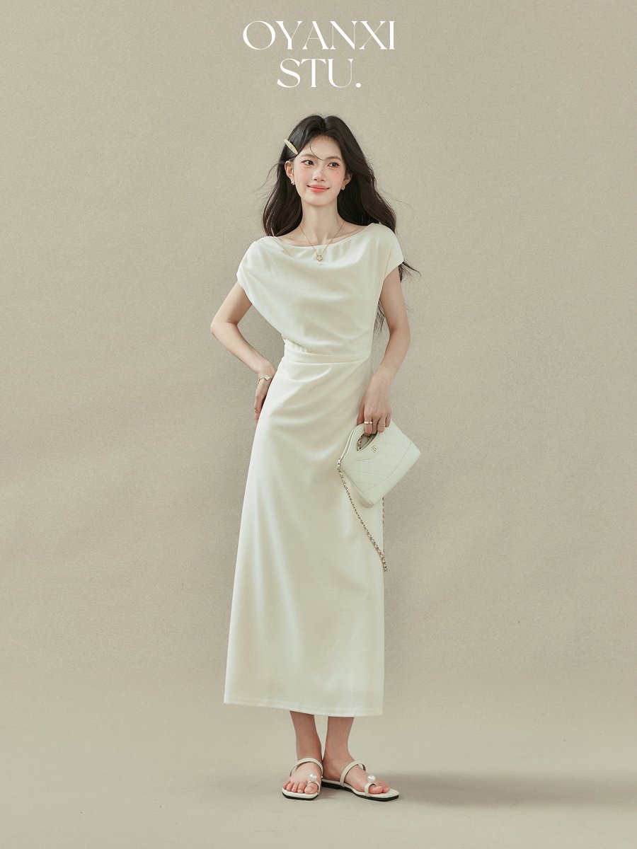 OYANXI オフショルダー ウエストシェイプ ロングワンピース