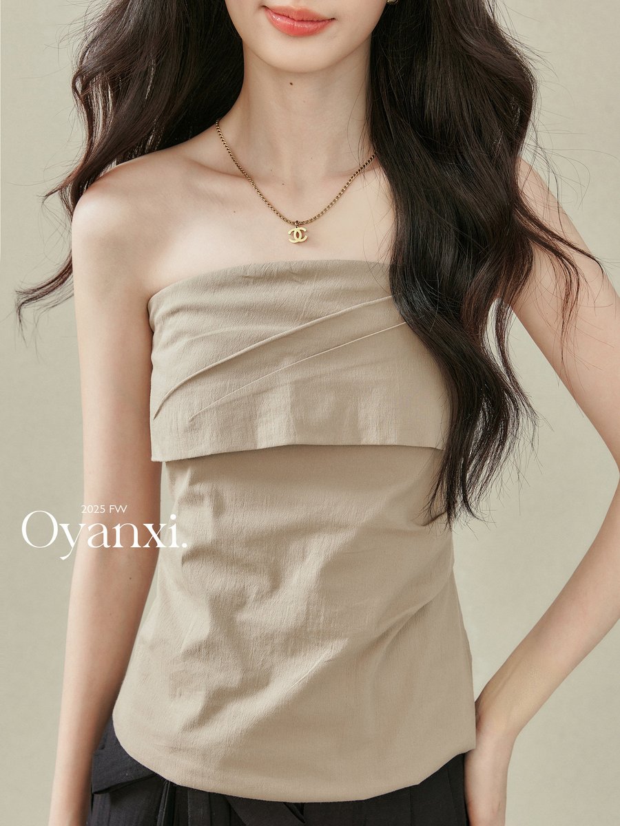 OYANXI オフショルダー ギャザー ニットチューブトップ