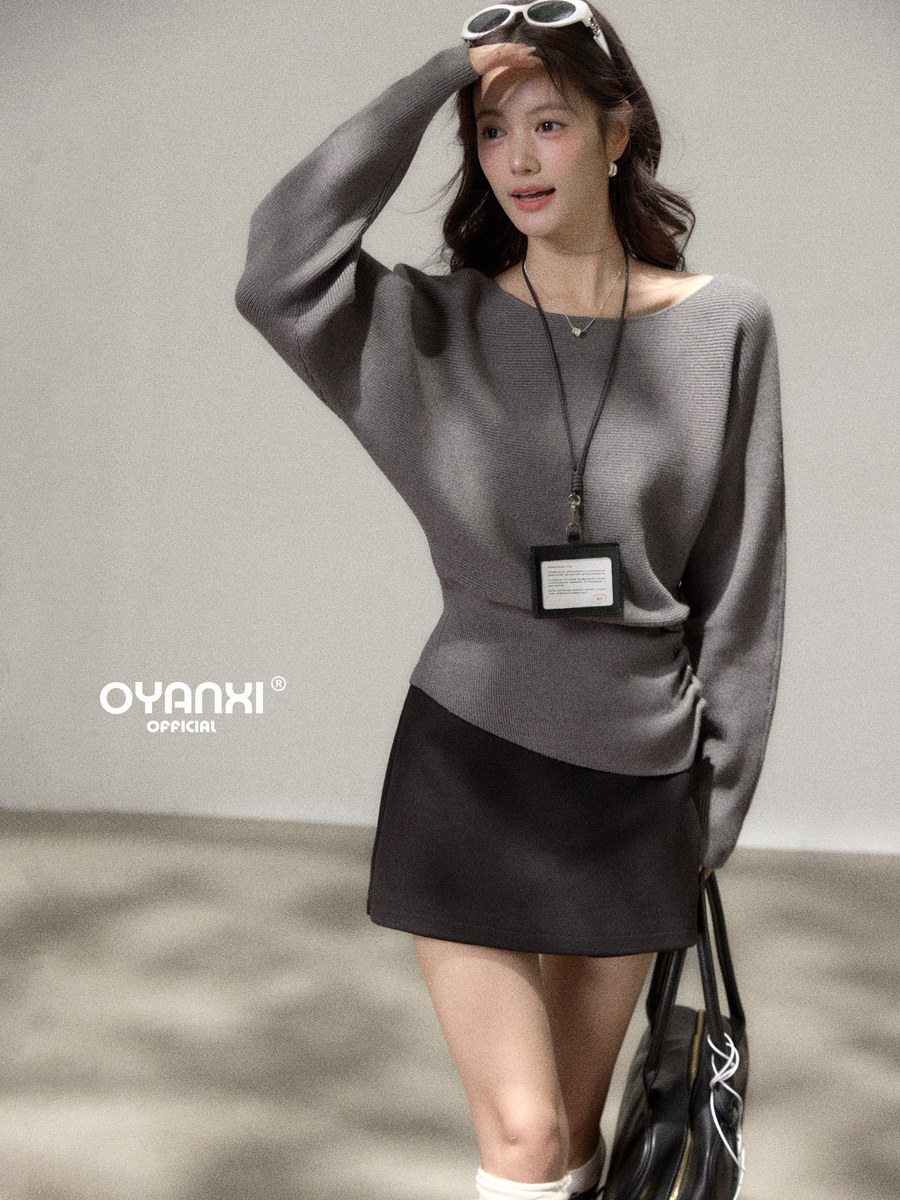 OYANXI ギャザー ウエストシェイプ 長袖ニットセーター