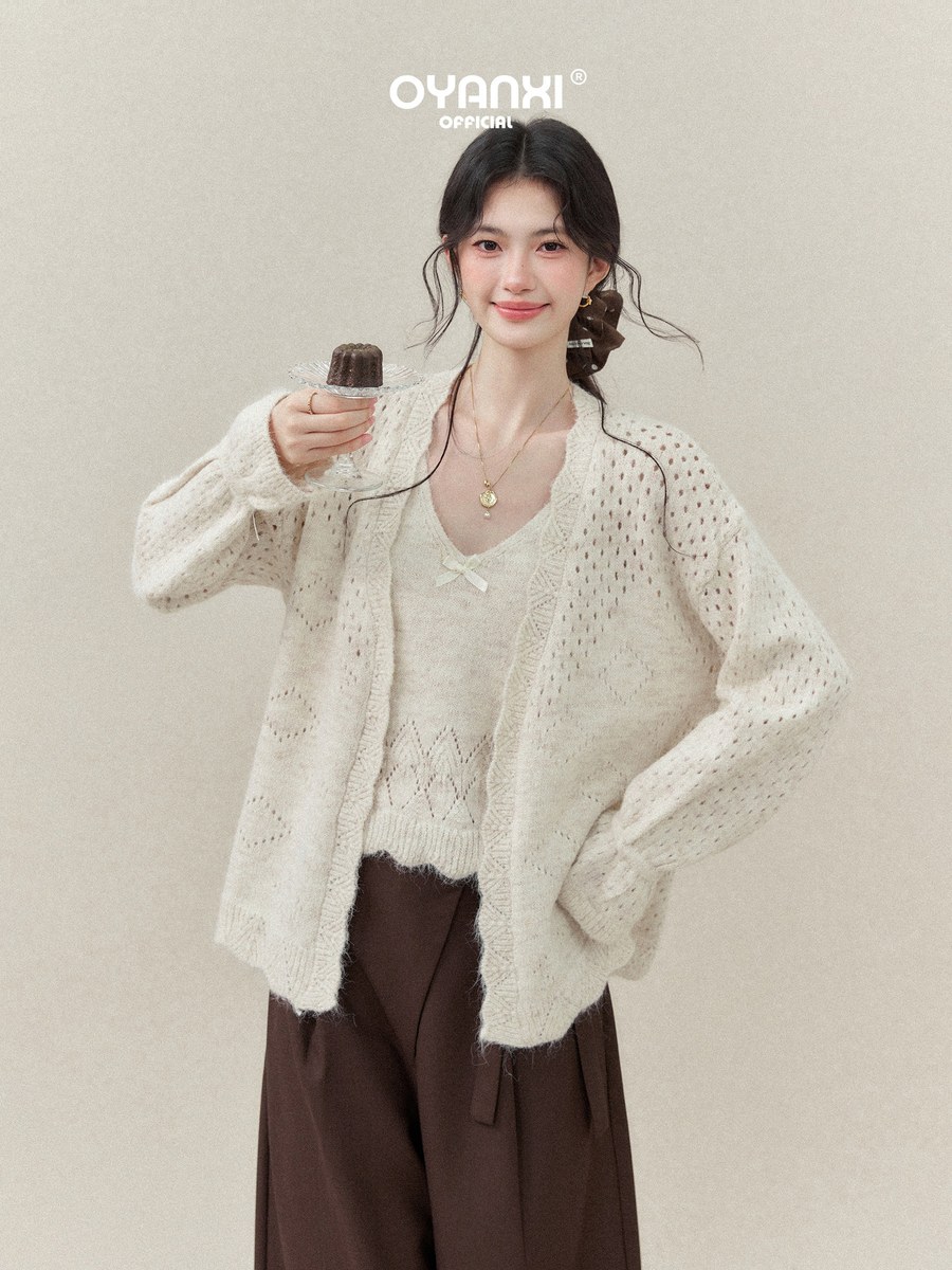 OYANXI Vネック ニットカーディガン＆キャミソール 2点セット