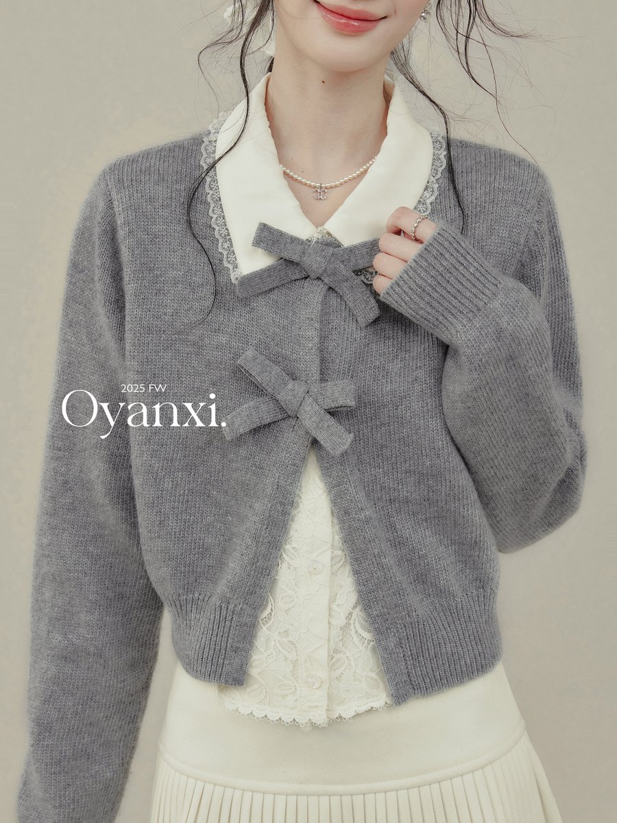OYANXI 襟付き フェイクレイヤード リボンニット