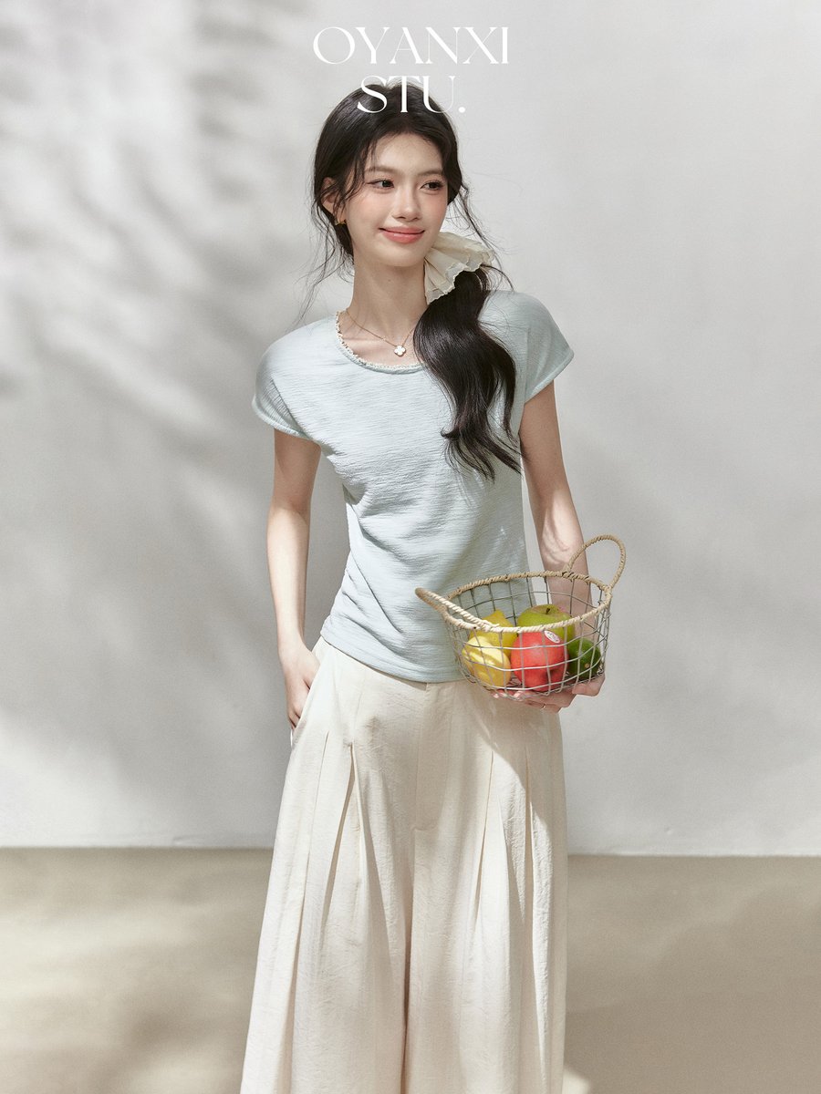 OYANXI クルーネック ニット 半袖Tシャツ