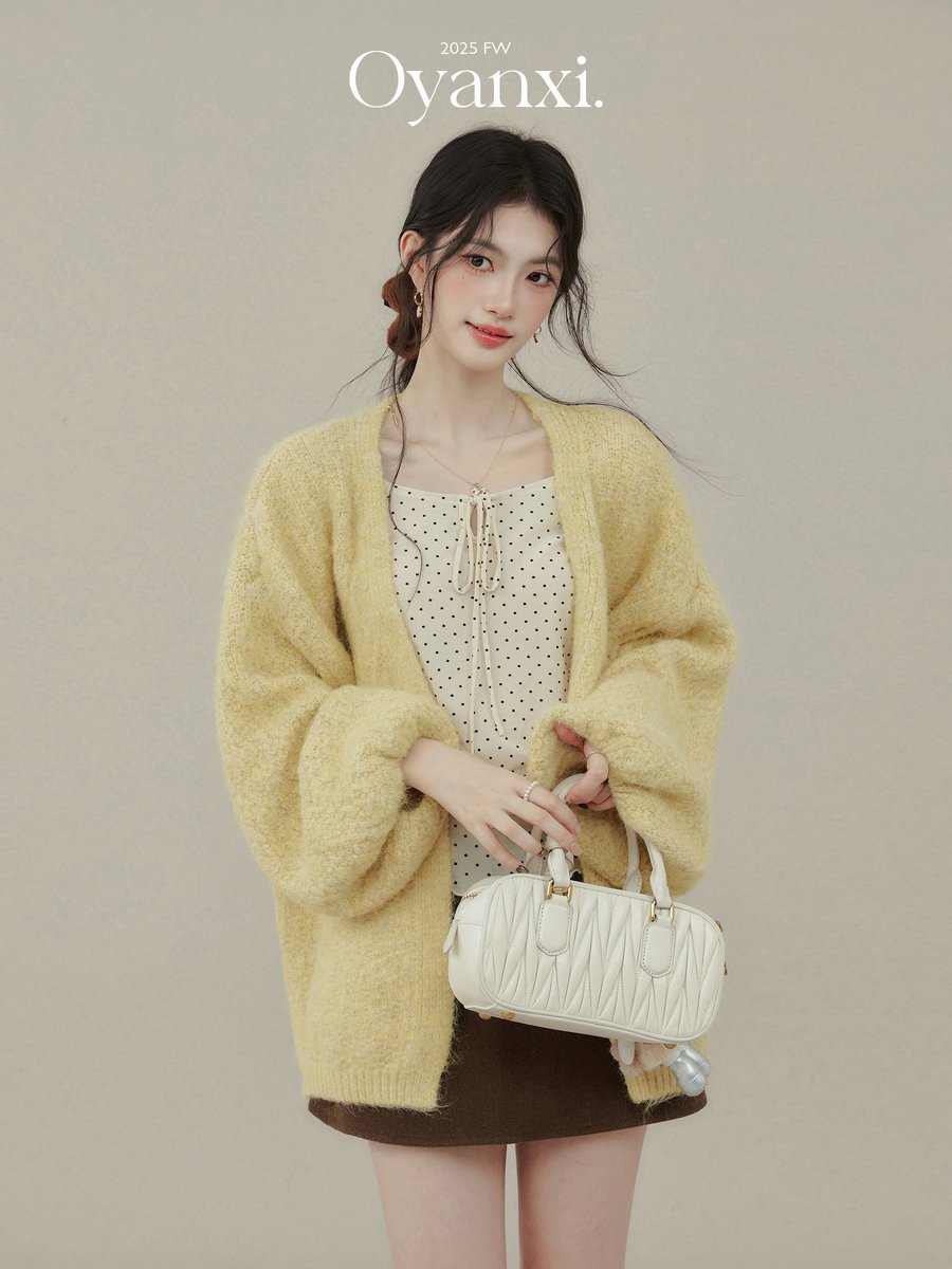 OYANXI バルーンスリーブ ゆったり ニットカーディガン