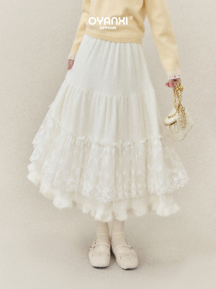 OYANXI ティアードレース フレア ロングスカート