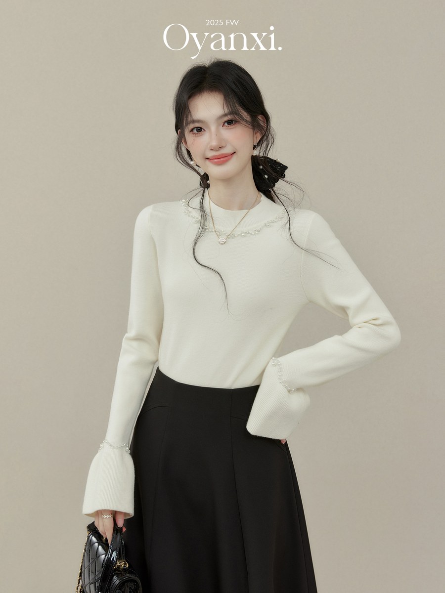 OYANXI ハイネック ベルスリーブ スリムニット